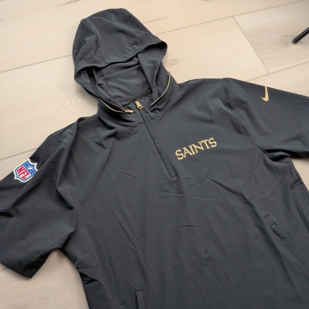 Nike NFL New Orleans Saints Shirt Hoodie Mens L Pure Fury Sideline Packable Hood